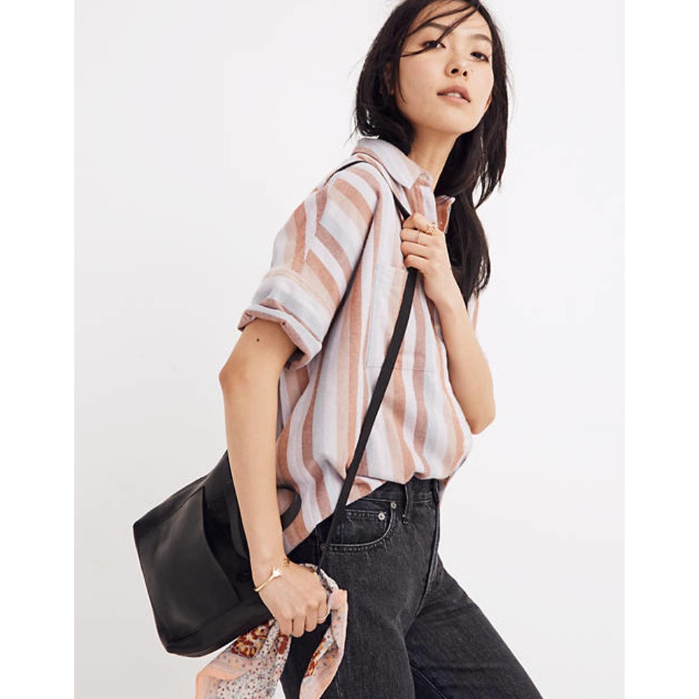 Madewell Top Women's Medium Striped 100% Cotton Courier Shirt Sunrise Stripes